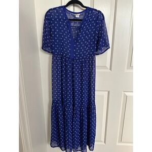 Sarah Bibb Royal Blue Chiffon Geometric Print Tiered Maxi Dress - Small